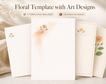 Plantilla de menú floral suave, tarjeta de cena botánica delicada, imprimible editable en Canva (5x7)