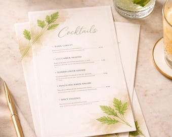 Plantilla de menú de hierbas botánicas, tarjeta de recetas editable en Canva (5x7 pulgadas)
