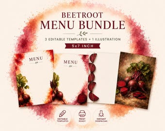 Organic Cafe Menu Template, Rustic Farmhouse Design, Beetroot Accents (5x7 Printable)