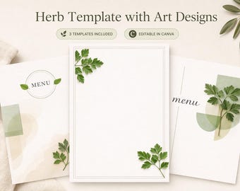 Plantilla de menú de hierbas, imágenes prediseñadas botánicas, kit de marca para cafetería orgánica (Canva)