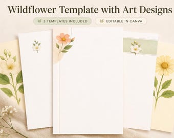 Plantilla de flores silvestres con diseños artísticos, menú editable en Canva (imprimible de 5x7)