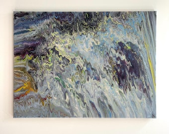 Original Abstract Canvas Painting, Blue Gray Purple Green Wall Art, Modern Acrylic Artwork (20x16)