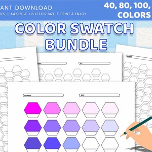 Hexagon Color Swatch Chart Bundle, Marker, Pencil, Watercolor (A4/US Letter PDF)