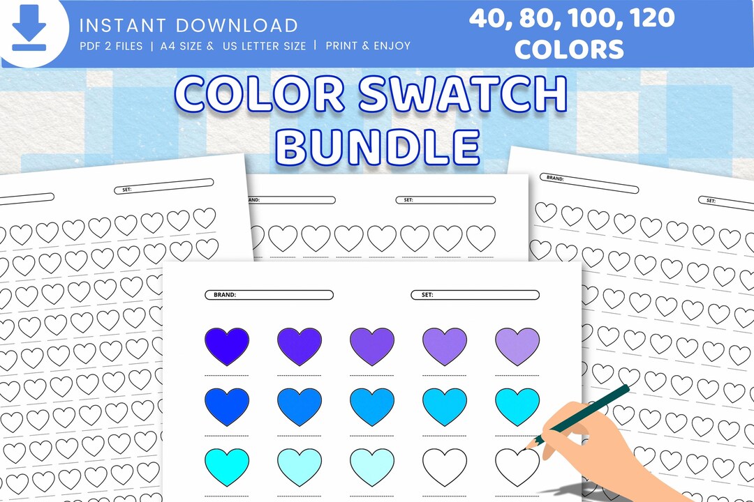 Heart Color Swatch Chart Bundle, Printable Marker & Colored Pencil ...