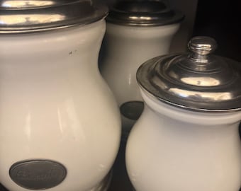 Arte Italica Peltro Collection | Handcrafted Italiank Ceramic s& Pewter Canister Trio - Set of 3