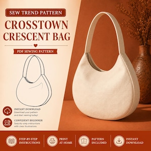 Crescent Bag Sewing Pattern Pdf | Crossbody / Shoulder Bag  | Beginner Friendly | Half Moon Bag DIY | Instant Download Pattern