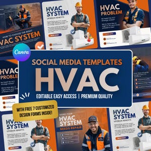 Plantillas de redes sociales para sistemas HVAC en Canva / Formularios de marketing editables (Descarga digital)