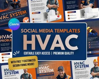 HVAC Social Media Templates for Canva | Editable Marketing Forms (Digital Download)