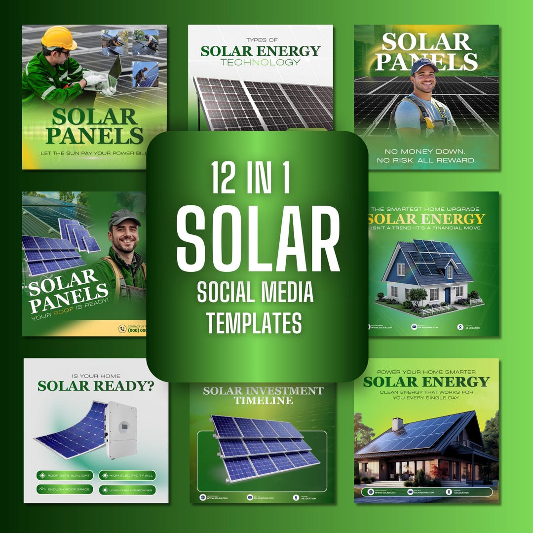 12-in-1 Solar Energy Business Social Media Templates (editable Canva ...