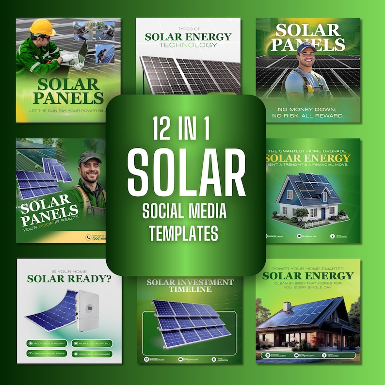 12-in-1 Solar Energy Business Social Media Templates (editable Canva ...