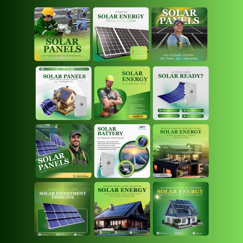 12-in-1 Solar Energy Business Social Media Templates (editable Canva ...