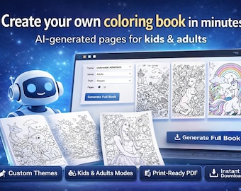 Custom Coloring Book Generator | for Kids & Adults | Fantasy, Anime, Mandala | Instant Download
