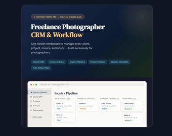 Notion Template for Photographers | Client CRM & Workflow System | Freelance Photography Business Planner | Digital Download