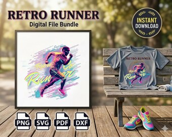 Retro Runner SVG PNG PDF | 80s Neon Running Graphic | Vintage Jogging Art | Marathon Runner Gift | Fitness Vector for Cricut & Silhouette