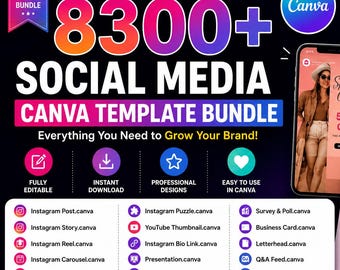 8000+ Canva Templates Bundle | Editable Ultimate Instagram, YouTube & Business Marketing Template Kit | Instant Download Letterhead Template