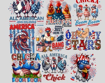 Funny Patriotic Chicken PNG , Chick Boom Boom, 4th Of July Shirt Design, Red White Blue USA Sublimation File, Digital download retro png