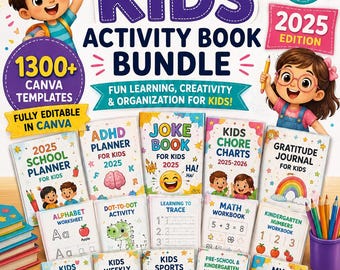 Mega Kids Activity Book Bundle: 1300+ Editable Canva Templates (PDF PNG JPG)
