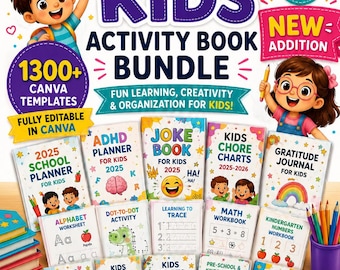 Mega Kids Activity Book Bundle: 1300+ Editable Canva Templates (PDF PNG JPG)