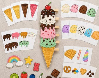 Ice Cream Builder Activity – Printable PDF | Preschool & Pre-K | Fine Motor Skills | Montessori | Matching Game