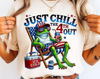 Just Chill The 4th of July Frog Boy PNG, Funny Patriotic  Shirt Design, USA Red White Blue Sublimation Digital Download America Independence