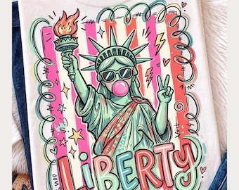 Patriotic Liberty Girl PNG, America Graphic, Fourth of July Shirt Design, USA Flag, Vintage Independence Day