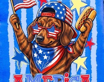 Striped Patriotic Dachshund PNG, 4th Of July Weiner Dog Sublimation, Retro USA Doxie Shirt Design Patriotic Dog America Sublimation Design