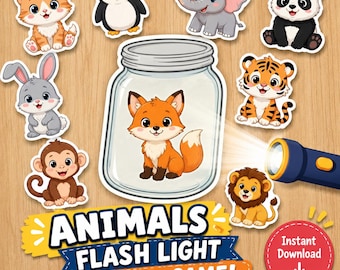 Animals Flashlight Reveal Game | Preschool and Kindergarten Activity | Printable cute animals png