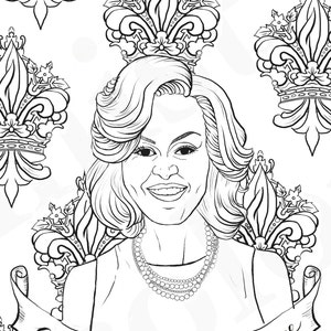 Michelle Obama, First Lady, Feminist Coloring, Portraits, Coloring Pages for Adults, Colouring Pages, PDF, Printable image 1