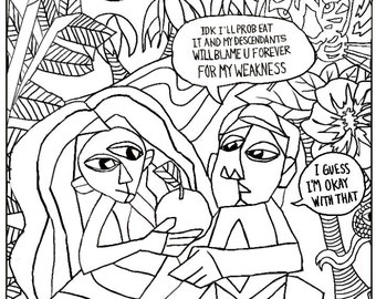 Cubist Feminist Adam and Eve, Coloring Pages for Adults, Colouring Pages, PDF, Printable