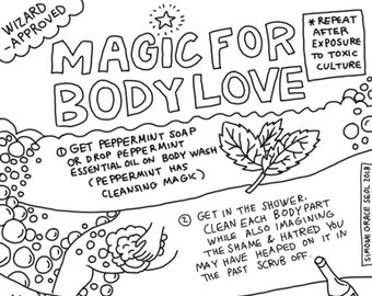 Body love magic, feminist coloring page