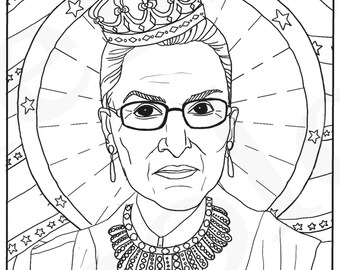 Ruth Bader Ginsburg, RBG, Supreme Court Justice, Feminist Coloring, Portraits, Coloring Pages for Adults, Colouring Pages, PDF, Printable