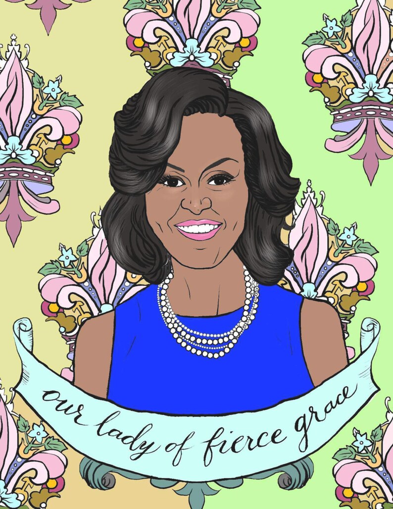 Michelle Obama, First Lady, Feminist Coloring, Portraits, Coloring Pages for Adults, Colouring Pages, PDF, Printable image 2