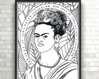 Our Lady of Sublimated Suffering, Frida Kahlo, Portraits, Coloring Pages for Adults, PDF