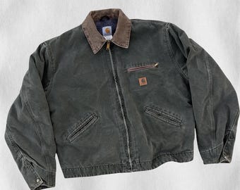 Carhartt Detroit jas mosgroen | Vintage canvas werkkledingjas, gevoerde deken