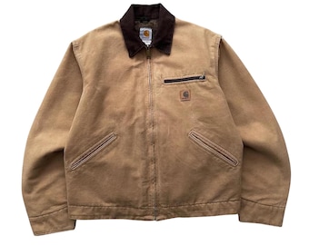 Chaqueta Carhartt J97 Detroit vintage, abrigo forrado de lona marrón para trabajo.