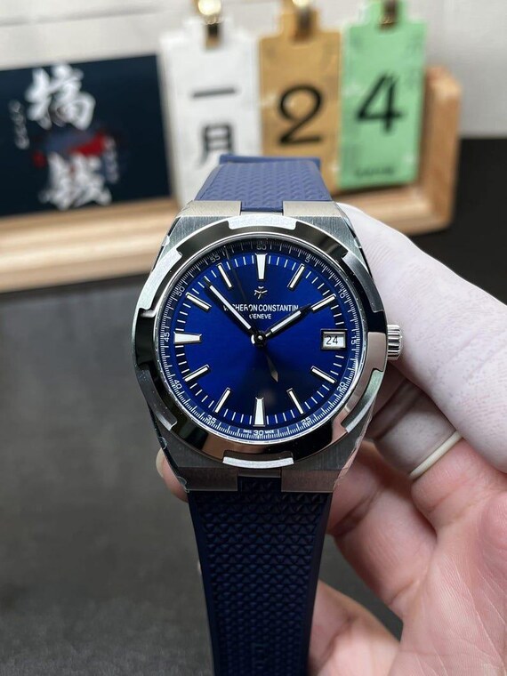 Vacheron Constantin Automatic Blue Dial Men's Watch, Silver Bezel, Blue Leather Strap