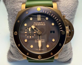 Vintage Panerai Automatic Watch, Stainless Steel Brown Dial Green Strap