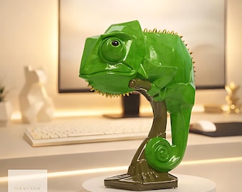 Escultura de lagarto de resina verde: figura moderna de animal para decoración del hogar.