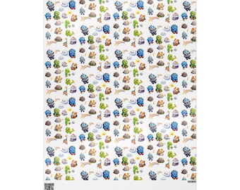 Cute Monster Pattern Wrapping Paper | Kids Birthday, Pastel Rainbow Icons