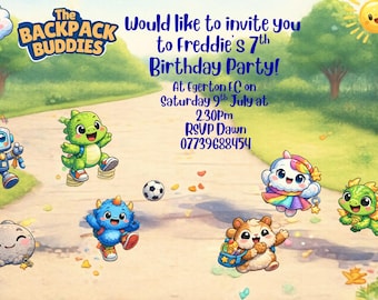 Editable Backpack Buddies Birthday Invitation
