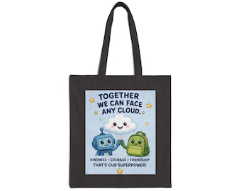 Together We Can Face Any Cloud Tote Bag | Cute Cloud Robot Backpack Illustration