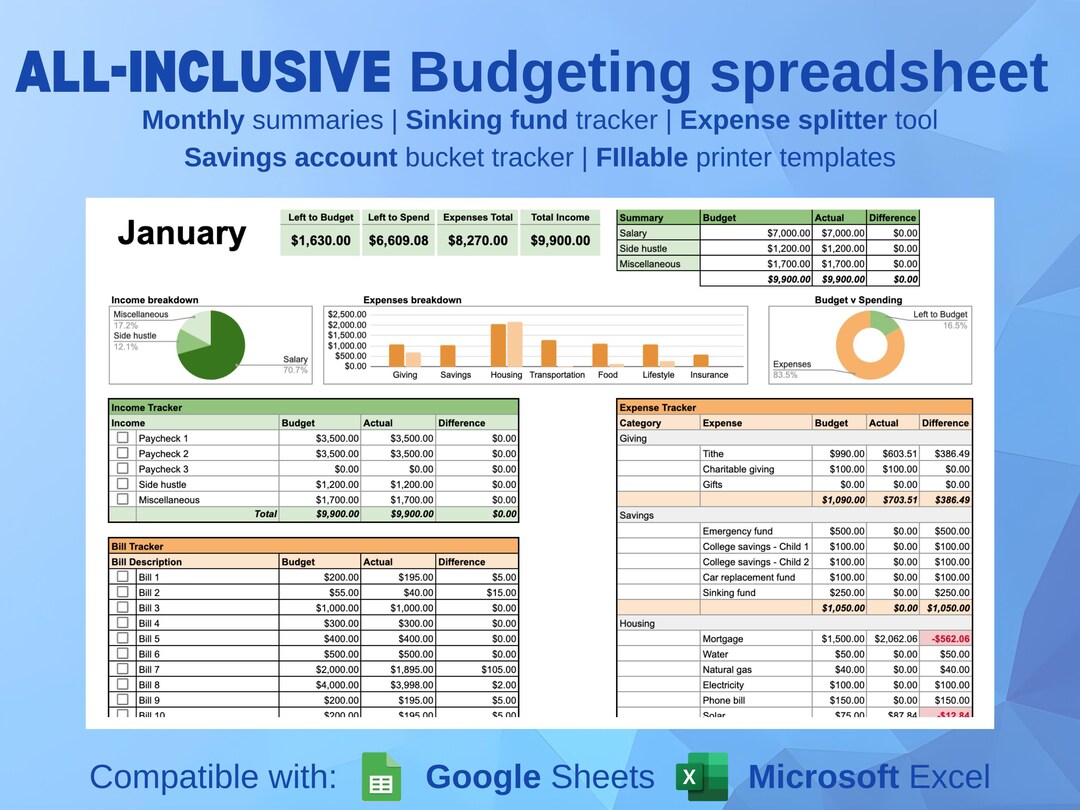 Fully Customized Budget Spreadsheet | Pre-filled Personal Finance ...