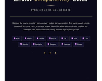 Zodiac Compatibility Guide Astrology Relationship Template Digital Download Printable PDF Synastry Chart Love Match Report
