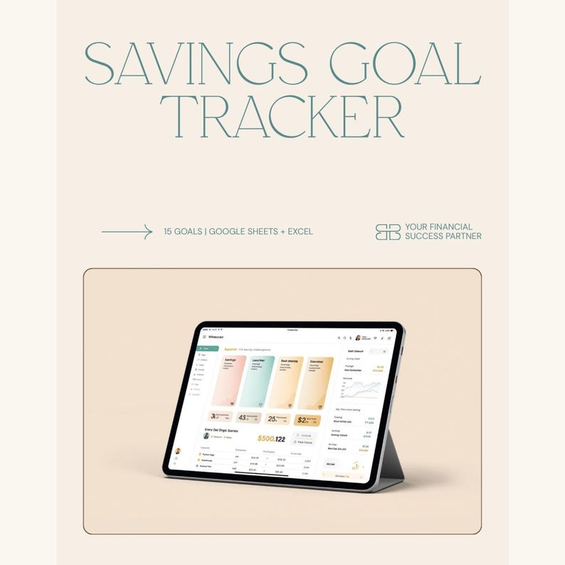 Savings Goal Tracker Spreadsheet: Google Sheets, Excel Budget Planner ...
