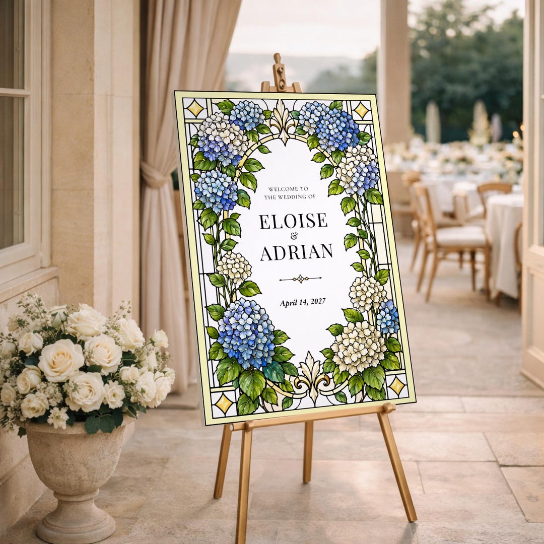 Hydrangea Wedding Welcome Sign Template, Blue Floral Wedding Sign ...