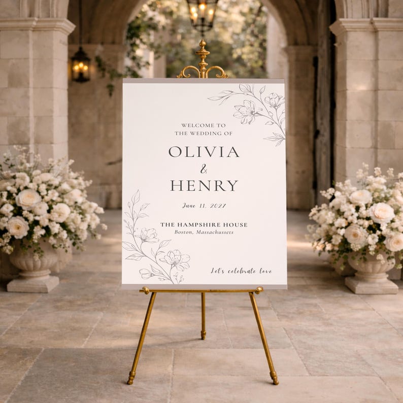 Wedding Welcome Sign Template, Editable Wedding Sign Canva, Floral ...