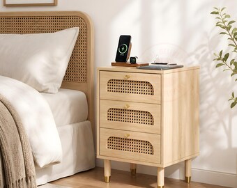 3 Drawer Chest Bedside Table, Nightstand Oak, Space Saving, Storage Cabinet