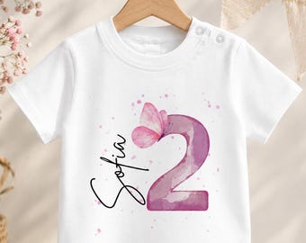 2. Geburtstag Mädchen Shirt personalisiert – Schmetterling Geburtstagsshirt mit Namen – T-Shirt für Kindergeburtstag – Geschenk