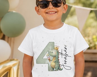 Geburtstag Dino Shirt Junge – personalisiertes Geburtstagsshirt mit Namen – Dinosaurier Kinder T-Shirt Geburtstag Geschenk