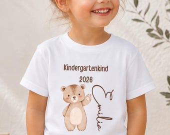 Kindergartenkind 2026 Shirt mit Name, personalisiertes Kinder T-Shirt, Geschenk Kindergartenstart, Waldtier Motiv, 1-3 Jahre Junge Mädchen